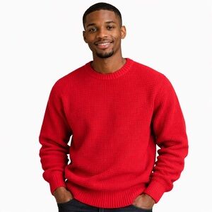 Timberland Men's Red Waffle Knit Crewneck Sweater Size Large Cotton